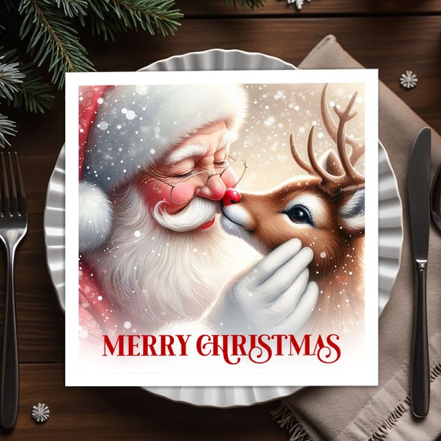 Servilleta De Papel Servilletas de Celebración Navideña de Santa Clási (Classic Santa Rudolph Xmas Celebration Napkins)