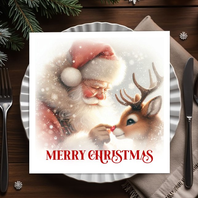 Servilleta De Papel Servilletas de cena de Navidad de Santa Claus capr (Whimsical Santa Rudolph Xmas Dinner Napkins)
