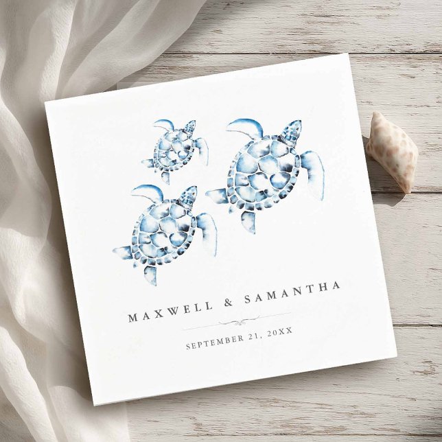 Servilleta De Papel Servilletas de Cocktail para Boda en la Playa Tort (Beach wedding personalized cocktail napkins with watercolor sea turtle art by Victoria Grigaliunas)