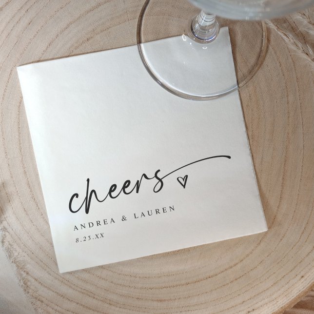 Servilleta De Papel Servilletas de cóctel Cheers con letra manuscrita  (Cheers wedding napkins - personalized wedding napkins for reception, rehearsal dinner, engagements)