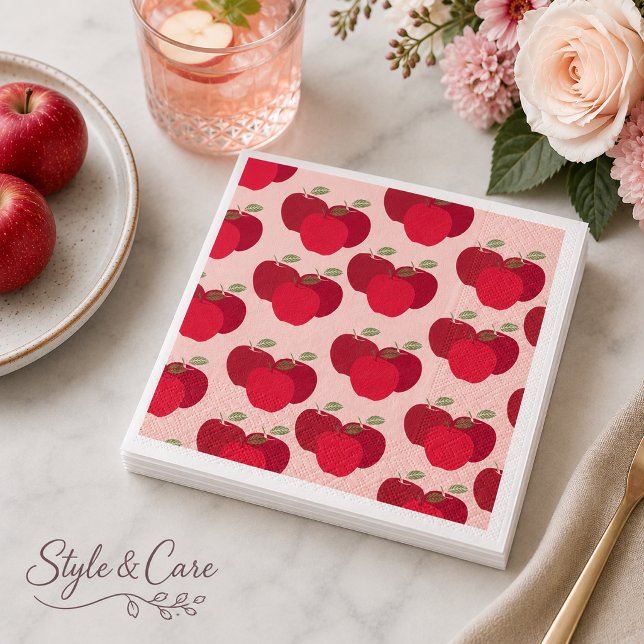 Servilleta De Papel Servilletas de cóctel con estampado de manzana par (Apple Pattern Cocktail Napkins for Parties)