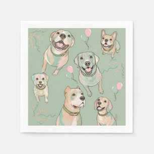 Servilleta De Papel Servilletas de cóctel de perros y globos Verde sal