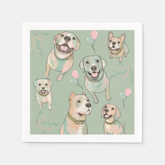 Servilleta De Papel Servilletas de cóctel de perros y globos Verde sal