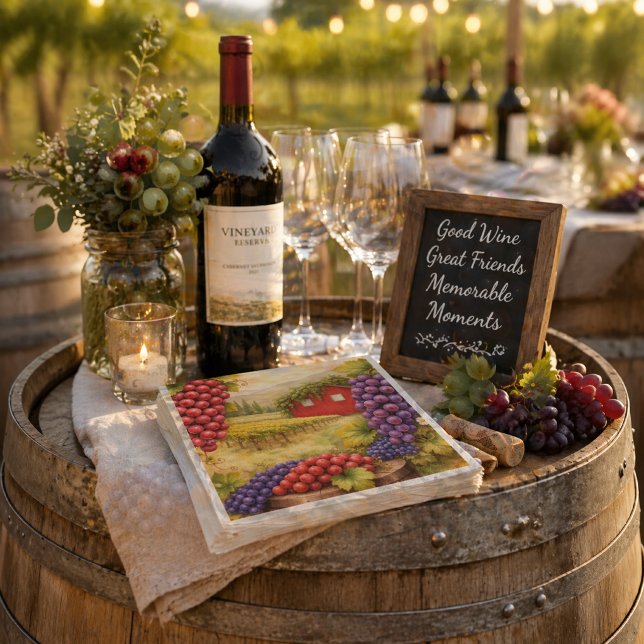 Servilleta De Papel Servilletas de cóctel de uvas de viñedo | Amante d (Create a warm vineyard table setting with rustic wine napkins for effortless entertaining style)