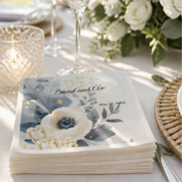 Servilleta De Papel Servilletas de cóctel florales azules, crema y bla