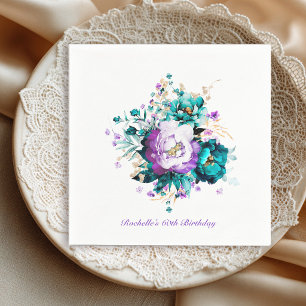 Servilleta De Papel Servilletas de cóctel florales doradas, verde azul