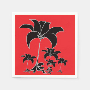 Servilleta De Papel Servilletas de cóctel florales negras rojas