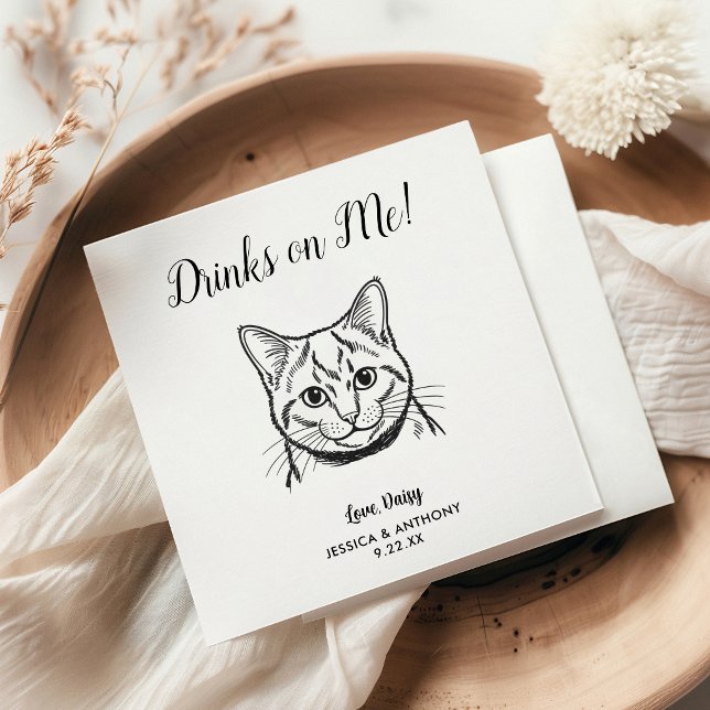 Servilleta De Papel Servilletas de cóctel para boda de gato moderno  (Subido por el creador)