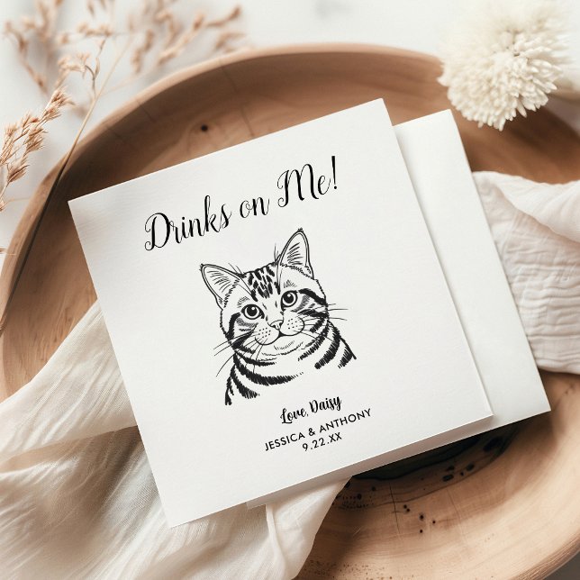 Servilleta De Papel Servilletas de cóctel para boda de gato moderno  (Subido por el creador)