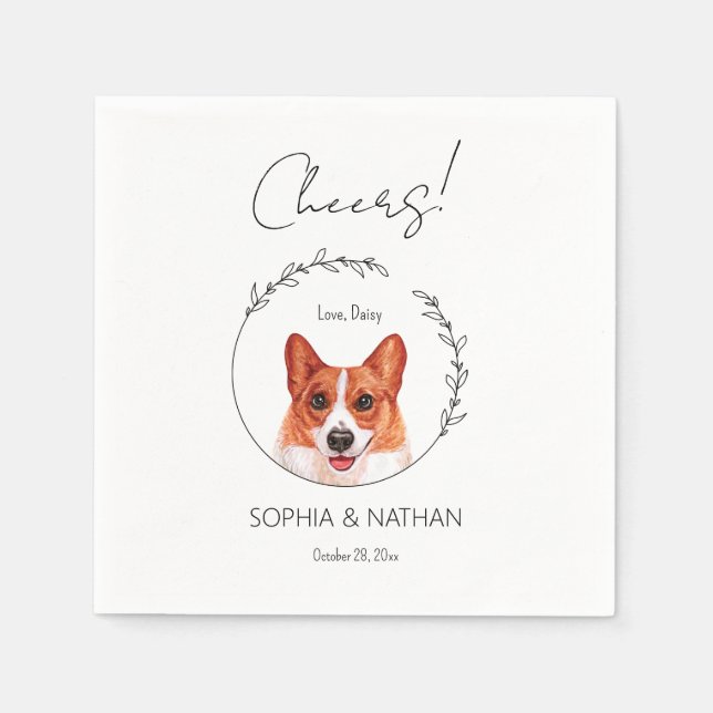 Servilleta De Papel Servilletas de cóctel para boda de perro Corgi sim (Anverso)