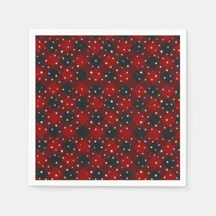 Servilleta De Papel Servilletas de cuadros rojos y negros con estrella