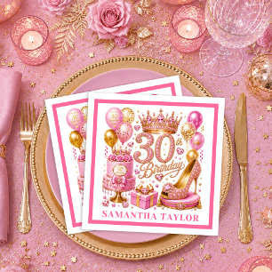 Servilleta De Papel Servilletas de cumpleaños 30 con brillo rosa y dor
