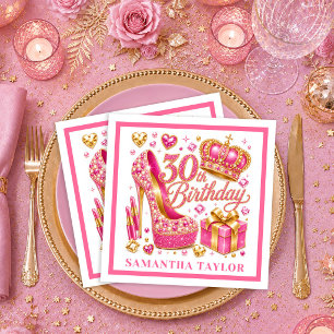 Servilleta De Papel Servilletas de cumpleaños 30 con brillo rosa y dor