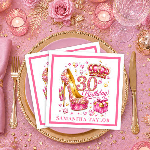 Servilleta De Papel Servilletas de cumpleaños 30 con brillo rosa y dor
