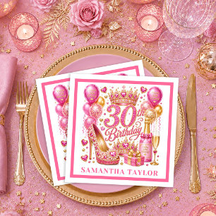 Servilleta De Papel Servilletas de cumpleaños 30 Hot Pink Gold Confett