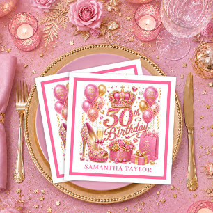Servilleta De Papel Servilletas de cumpleaños 30 Hot Pink Gold Confett