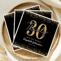 Servilletas de cumpleaños 30 Lujo Negro y Oro