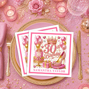 Servilleta De Papel Servilletas de cumpleaños 30 Magenta Rosa Dorado C