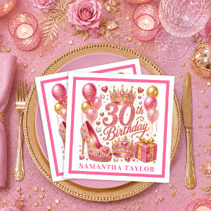 Servilleta De Papel Servilletas de cumpleaños 30 Magenta Rosa Dorado C