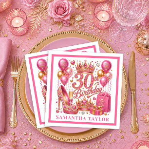 Servilleta De Papel Servilletas de cumpleaños 30 Pink And Gold Luxe Gl