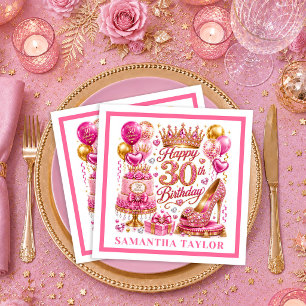 Servilleta De Papel Servilletas de cumpleaños 30 Pink Glitter Gold Spa