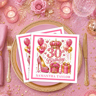 Servilleta De Papel Servilletas de cumpleaños 30 Pink Glitter Hot Pink