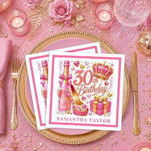 Servilleta De Papel Servilletas de cumpleaños 30 Rose Gold Pink Glitte