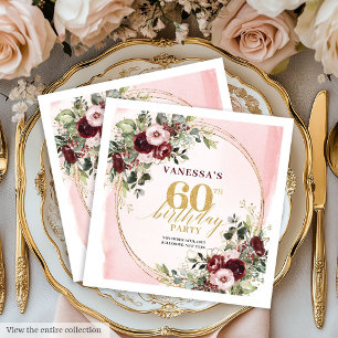 Servilleta De Papel Servilletas de cumpleaños 60 Boho Rosas Doradas Ro