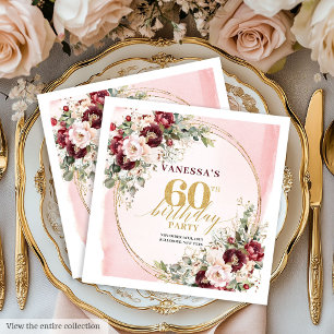 Servilleta De Papel Servilletas de cumpleaños 60 Románticas Boho Rosas