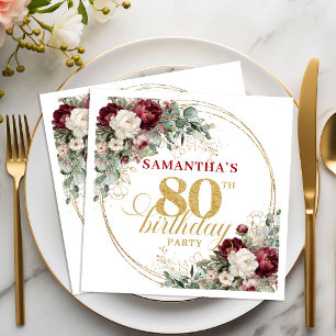 Servilleta De Papel Servilletas de cumpleaños 80 Boho Burgundy Floral 