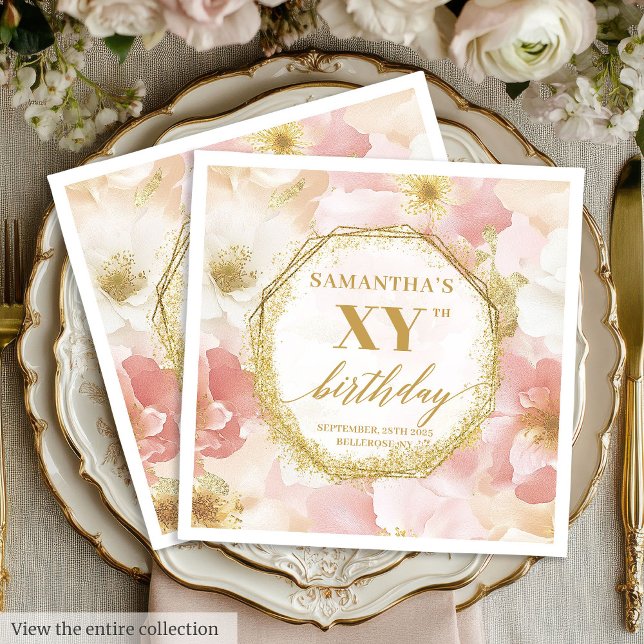 Servilleta De Papel Servilletas de Cumpleaños 80 con Texto Personaliza (Elegant Gold Blush 80 Birthday Napkins Custom Text)
