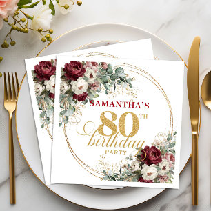 Servilleta De Papel Servilletas de cumpleaños 80 de lujo florales rojo