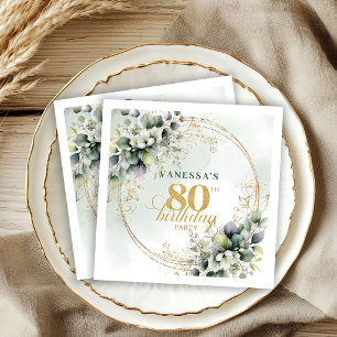 Servilleta De Papel Servilletas de cumpleaños 80 Rústico Boho Eucalipt
