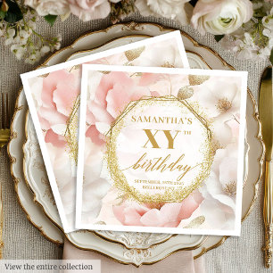 Servilleta De Papel Servilletas de cumpleaños 90 de acuarela florales 