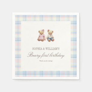Servilleta De Papel Servilletas de cumpleaños Beary First para gemelos
