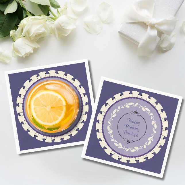 Servilleta De Papel Servilletas de cumpleaños botánicas de lavanda ele (Customizable Elegant Lavender Botanical Birthday Napkins)
