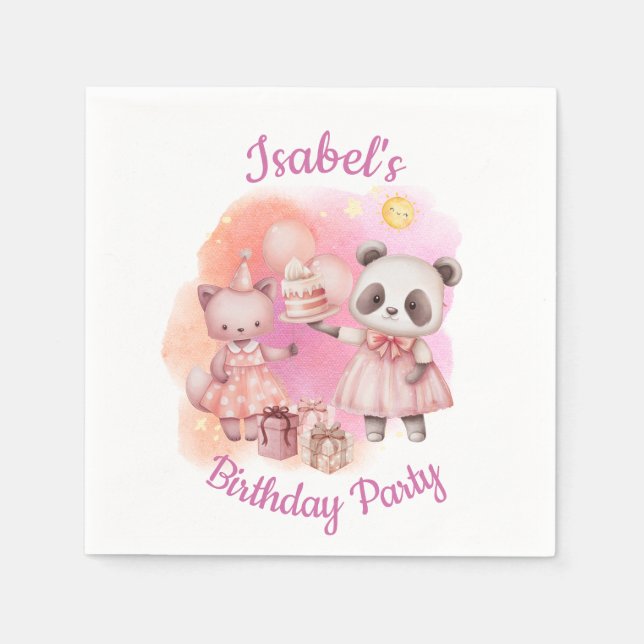 Servilleta De Papel Servilletas de cumpleaños con animales pastel (Anverso)