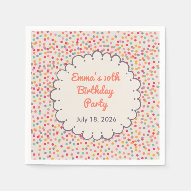 Servilleta De Papel Servilletas de cumpleaños con confeti colorido (Anverso)