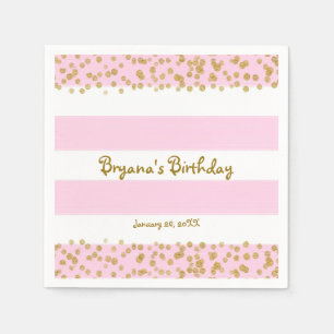 Servilleta De Papel Servilletas de cumpleaños con confeti rosa, blanco
