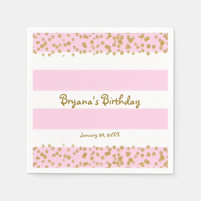 Servilleta De Papel Servilletas de cumpleaños con confeti rosa, blanco (Anverso)