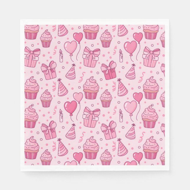 Servilleta De Papel Servilletas de cumpleaños con cupcakes rosados (Anverso)