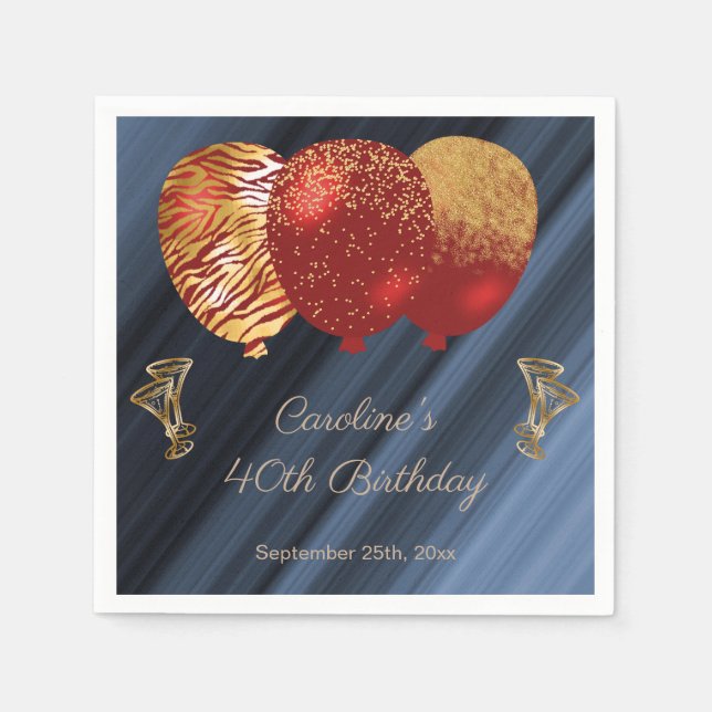 Servilleta De Papel Servilletas de cumpleaños con globos rojos Glitter (Anverso)