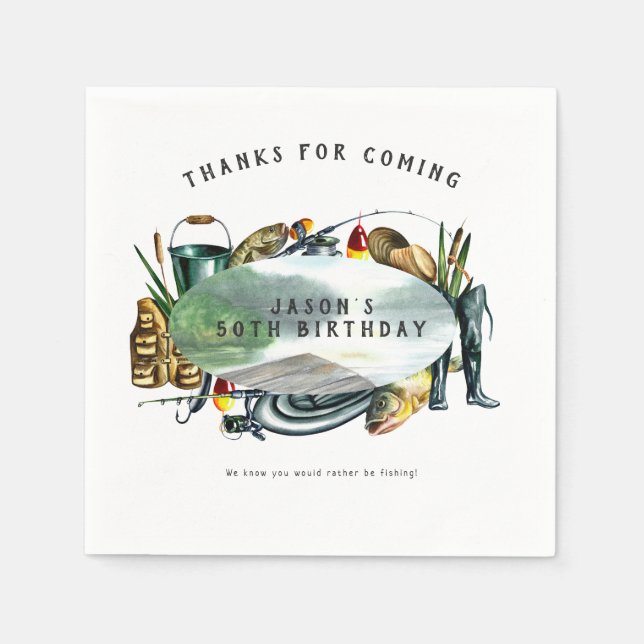 Servilleta De Papel Servilletas de cumpleaños con tema de pesca (Anverso)