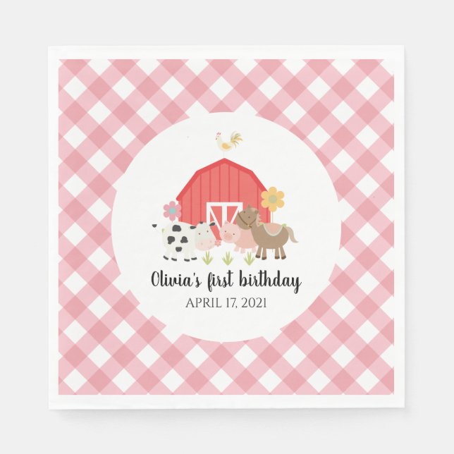 Servilleta De Papel Servilletas de cumpleaños de animales de granja a  (Anverso)