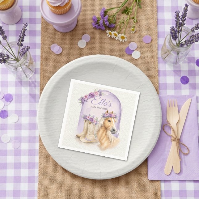 Servilleta De Papel Servilletas de cumpleaños de caballo floral morado (Subido por el creador)