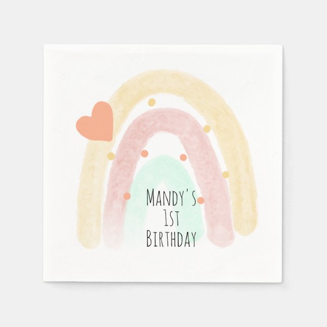 Servilleta De Papel Servilletas de Cumpleaños de Corazón de Acuarela A (Anverso)