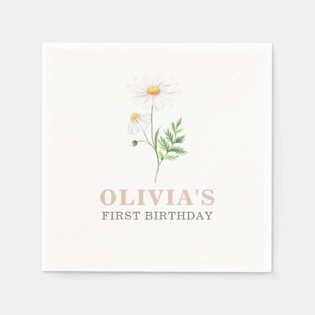 Servilleta De Papel Servilletas de cumpleaños de Daisy acuarela (Anverso)