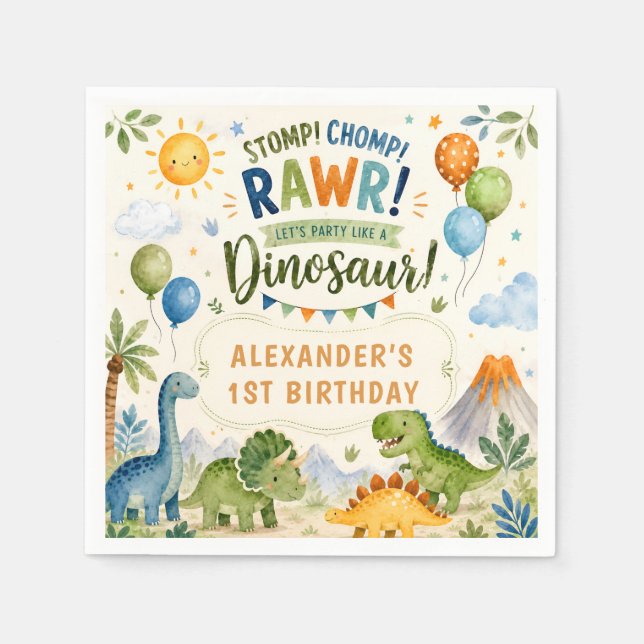 Servilleta De Papel Servilletas de cumpleaños de dinosaurio lindo para (Anverso)