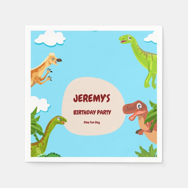 Servilleta De Papel Servilletas de cumpleaños de dinosaurios para niño (Anverso)