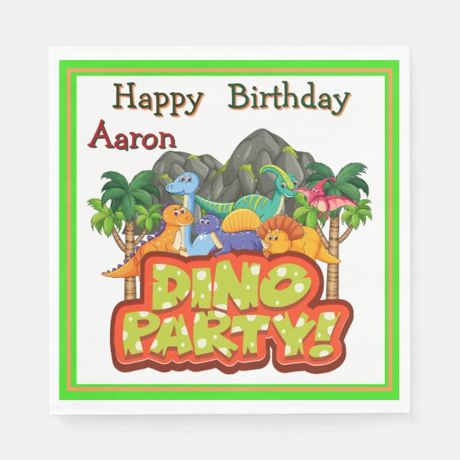 Servilleta De Papel Servilletas de cumpleaños de dinosaurios personali (Anverso)